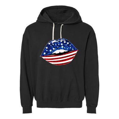 USA Patriotic Lips Of America Garment-Dyed Fleece Hoodie