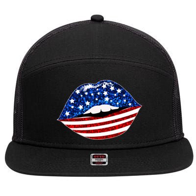 USA Patriotic Lips Of America 7 Panel Mesh Trucker Snapback Hat