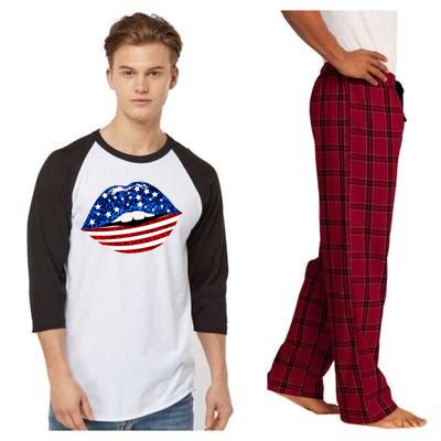 USA Patriotic Lips Of America Raglan Sleeve Pajama Set