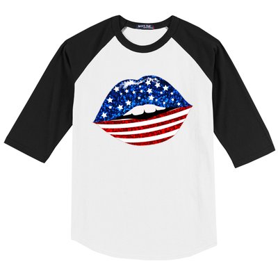 USA Patriotic Lips Of America Baseball Sleeve Shirt