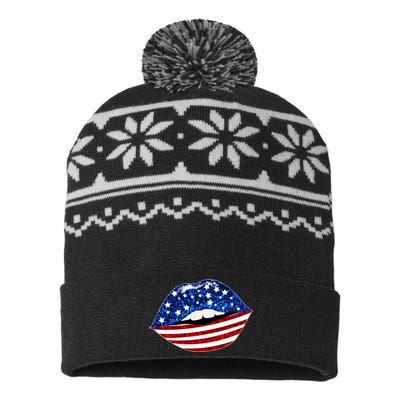 USA Patriotic Lips Of America USA-Made Snowflake Beanie