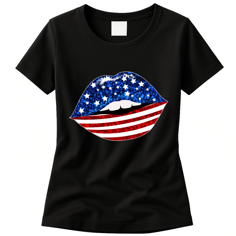USA Patriotic Lips Of America Womens T-Shirt