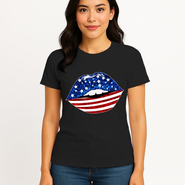 USA Patriotic Lips Of America Womens T-Shirt
