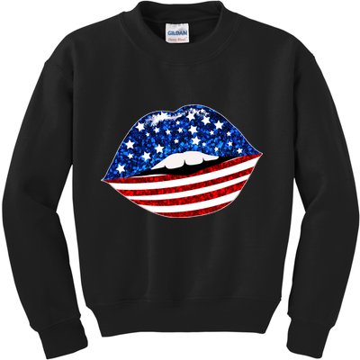 USA Patriotic Lips Of America Kids Sweatshirt