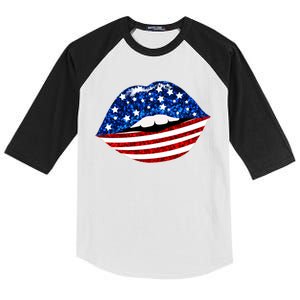 USA Patriotic Lips Of America Kids Colorblock Raglan Jersey