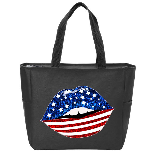 USA Patriotic Lips Of America Zip Tote Bag