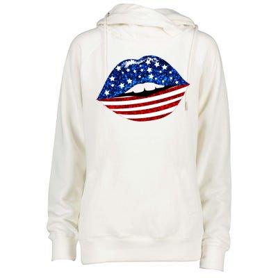 USA Patriotic Lips Of America Womens Funnel Neck Pullover Hood