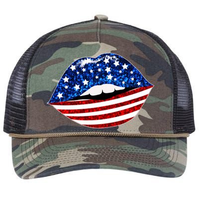 USA Patriotic Lips Of America Retro Rope Trucker Hat Cap