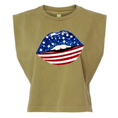 USA Patriotic Lips Of America Garment-Dyed Women's Muscle Tee