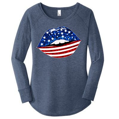 USA Patriotic Lips Of America Women's Perfect Tri Tunic Long Sleeve Shirt