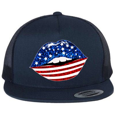 USA Patriotic Lips Of America Flat Bill Trucker Hat