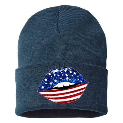 USA Patriotic Lips Of America Sustainable Knit Beanie