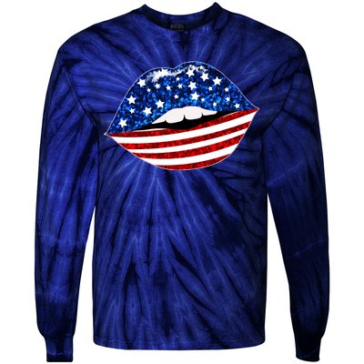 USA Patriotic Lips Of America Tie-Dye Long Sleeve Shirt