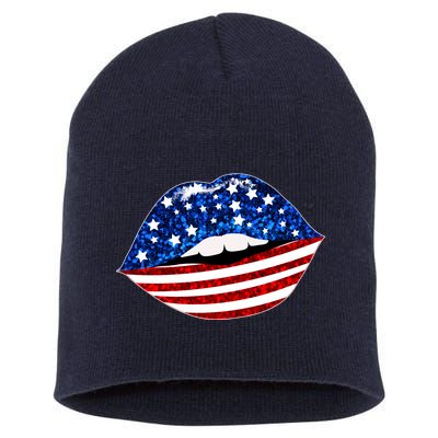 USA Patriotic Lips Of America Short Acrylic Beanie