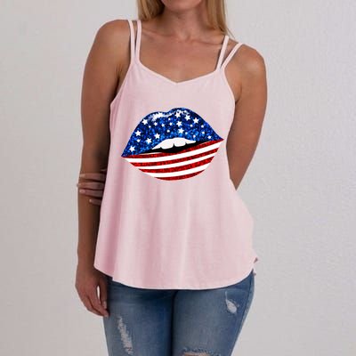 USA Patriotic Lips Of America Women's Strappy Tank