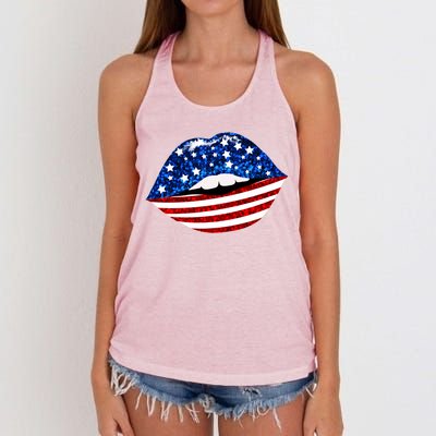 USA Patriotic Lips Of America Women's Knotted Racerback Tank