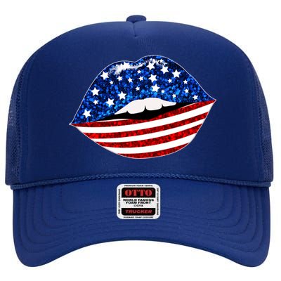 USA Patriotic Lips Of America High Crown Mesh Back Trucker Hat