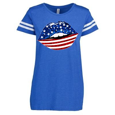 USA Patriotic Lips Of America Enza Ladies Jersey Football T-Shirt