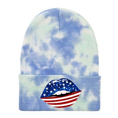 USA Patriotic Lips Of America Tie Dye 12in Knit Beanie