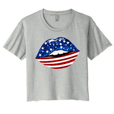 USA Patriotic Lips Of America Women's Crop Top Tee