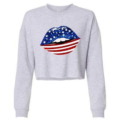 USA Patriotic Lips Of America Cropped Pullover Crew