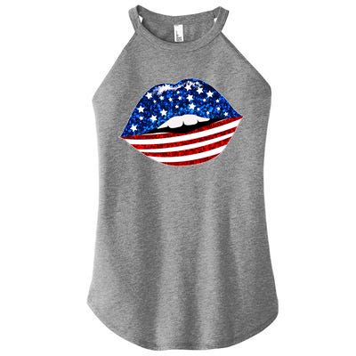 USA Patriotic Lips Of America Women’s Perfect Tri Rocker Tank