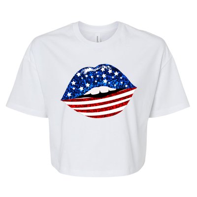 USA Patriotic Lips Of America Bella+Canvas Jersey Crop Tee