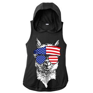 USA Patriotic Llama Ladies PosiCharge Tri-Blend Wicking Draft Hoodie Tank