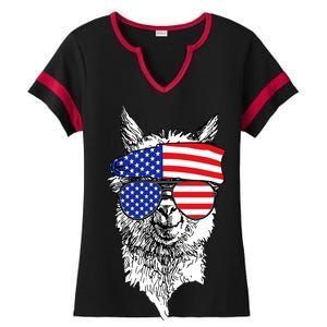 USA Patriotic Llama Ladies Halftime Notch Neck Tee