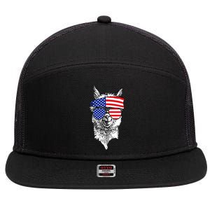 USA Patriotic Llama 7 Panel Mesh Trucker Snapback Hat