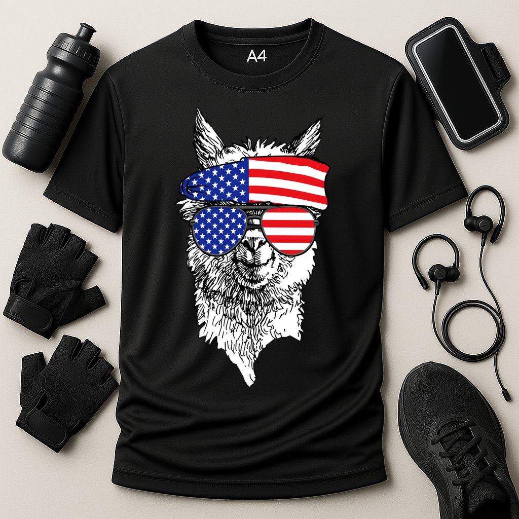 USA Patriotic Llama Cooling Performance Crew T-Shirt