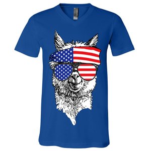 USA Patriotic Llama V-Neck T-Shirt