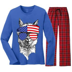 USA Patriotic Llama Women's Long Sleeve Flannel Pajama Set 