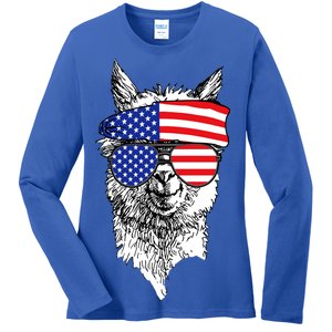 USA Patriotic Llama Ladies Long Sleeve Shirt