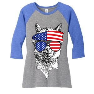 USA Patriotic Llama Women's Tri-Blend 3/4-Sleeve Raglan Shirt