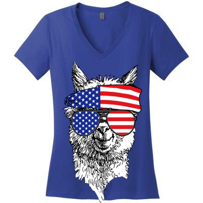 USA Patriotic Llama Women's V-Neck T-Shirt