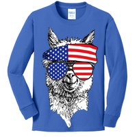 USA Patriotic Llama Kids Long Sleeve Shirt