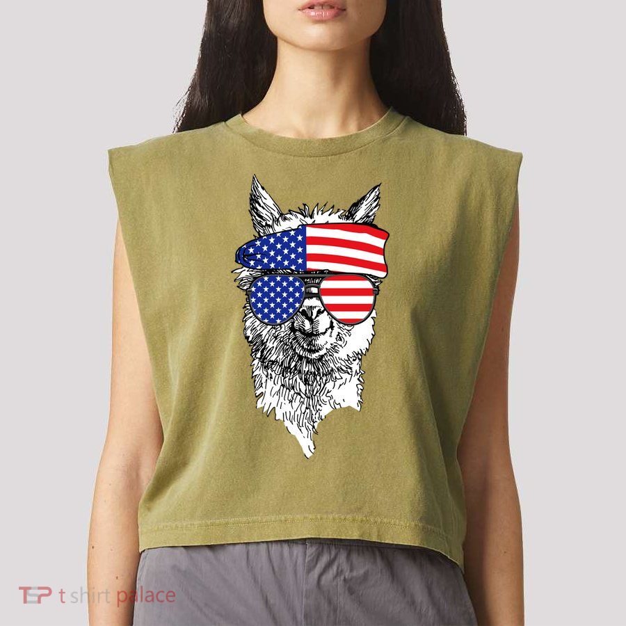 USA Patriotic Llama Garment-Dyed Women's Muscle Tee