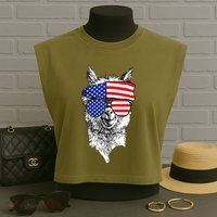 USA Patriotic Llama Garment-Dyed Women's Muscle Tee