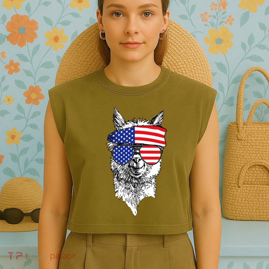 USA Patriotic Llama Garment-Dyed Women's Muscle Tee