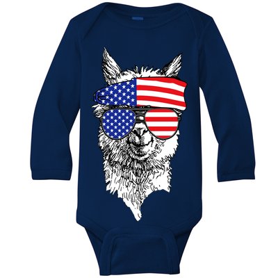 USA Patriotic Llama Baby Long Sleeve Bodysuit