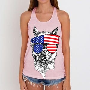 USA Patriotic Llama Women's Knotted Racerback Tank