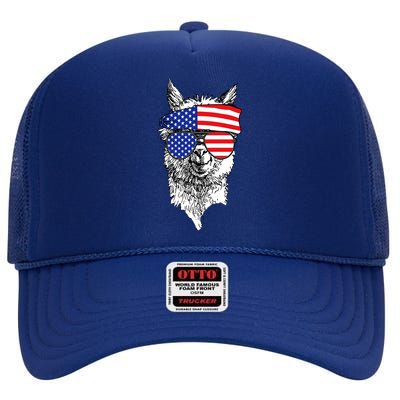 USA Patriotic Llama High Crown Mesh Back Trucker Hat