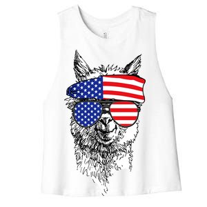 USA Patriotic Llama Women's Racerback Cropped Tank