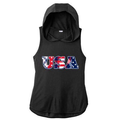 USA Patriotic Logo Star Stripes Patterns Ladies PosiCharge Tri-Blend Wicking Draft Hoodie Tank