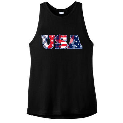 USA Patriotic Logo Star Stripes Patterns Ladies PosiCharge Tri-Blend Wicking Tank