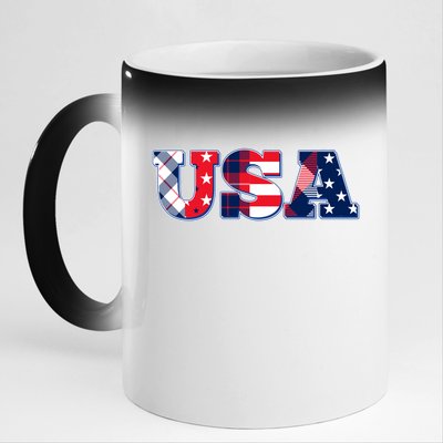 USA Patriotic Logo Star Stripes Patterns 11oz Black Color Changing Mug