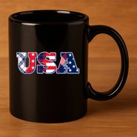 USA Patriotic Logo Star Stripes Patterns 11oz C Handle Ceramic Mug
