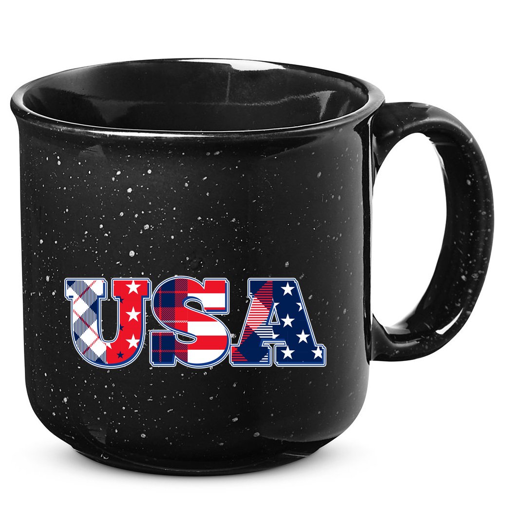 USA Patriotic Logo Star Stripes Patterns 15oz Campfire Ceramic Mug