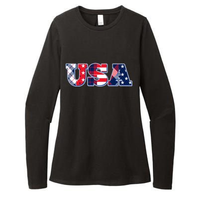 USA Patriotic Logo Star Stripes Patterns Womens CVC Long Sleeve Shirt